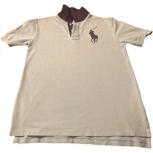 Ralph Lauren Boys  Mesh Polo Collar T-shirt Signature Embroidered Beige